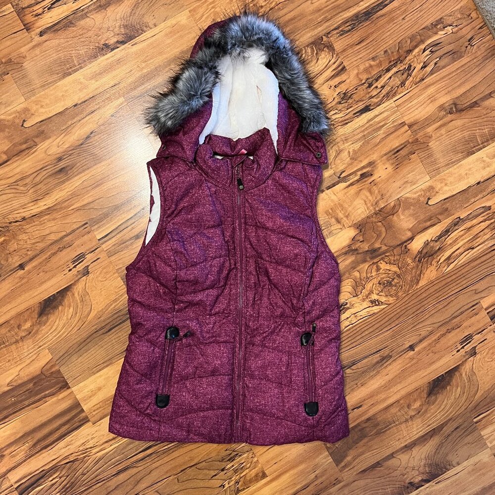 Womens Green Tea Pink Maroon Hooded Puffer Vest Size M